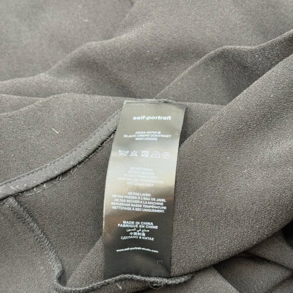 🆕 SELF-PORTRAIT 🧿 Black Belted White Crepe Contrast Midi Dress, Sz UK 10 US 6 - Picture 14 of 16